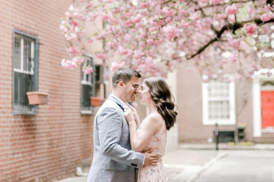 Cherry blossom engagement photo in Philadelphia by clicke photography.