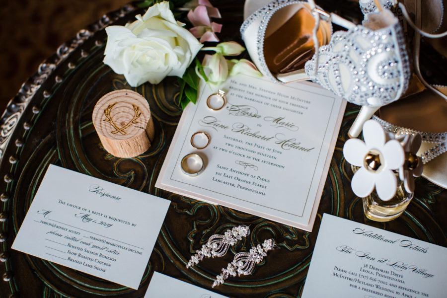 wedding invitation details and rings