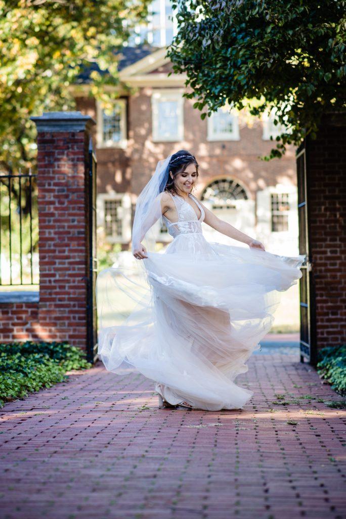 bride twirling in wedding dress