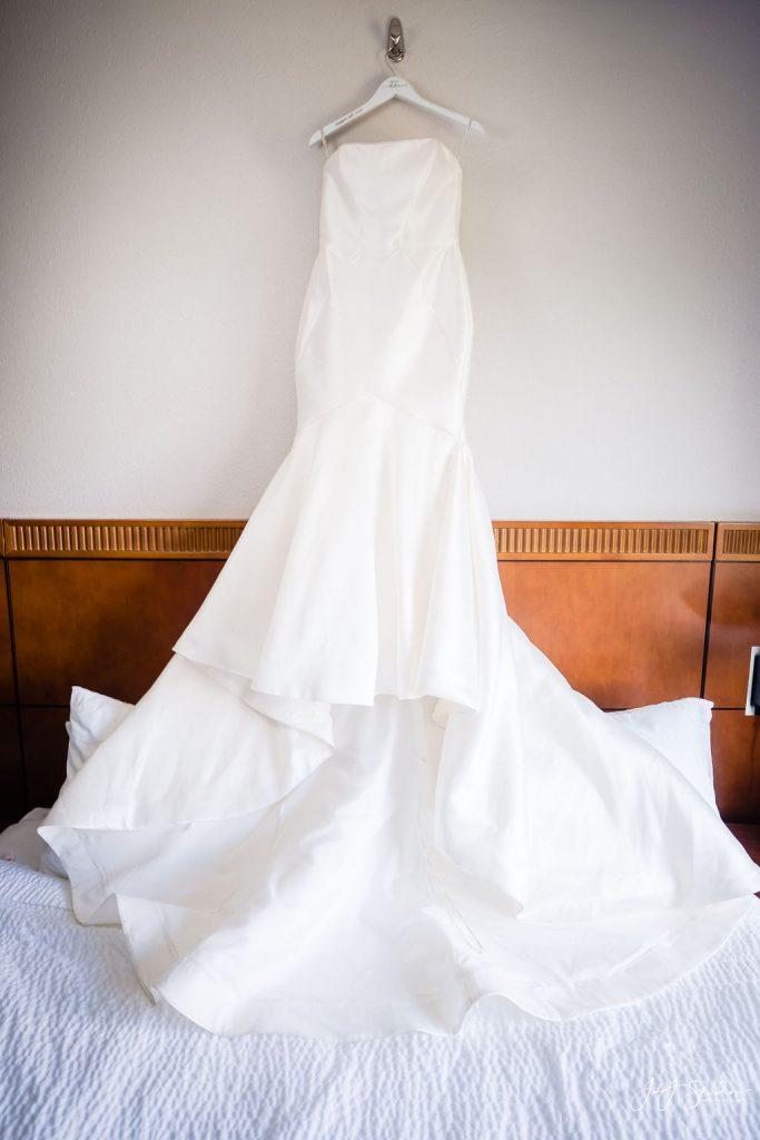 white fit and flare bridal gown