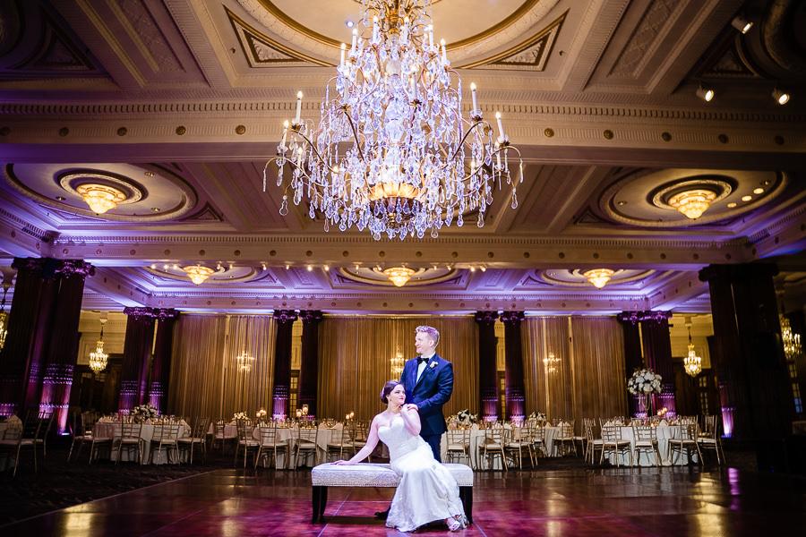 bride and groom in ballroom