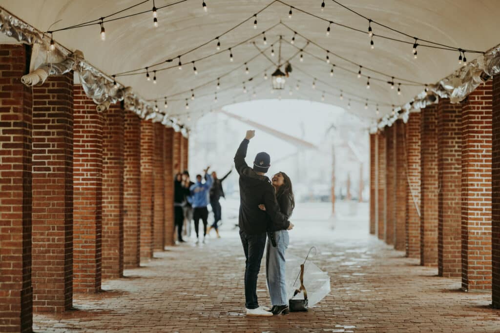 Head House Square Proposal, groom cheering